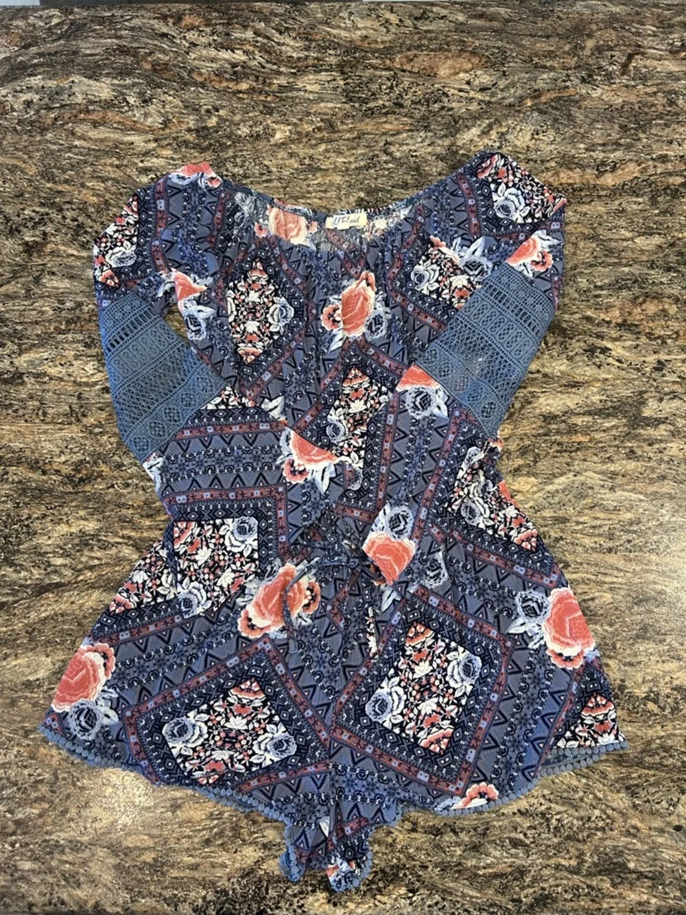 Wallflower Navy and Pink Floral Peasant Shorts